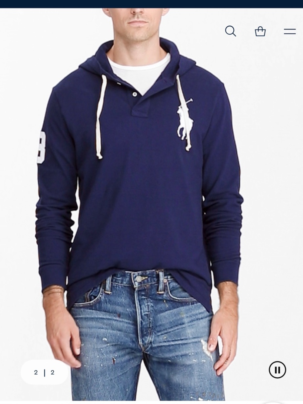 Polo Ralph Lauren Cotten mesh Hoodie Navy Blue  large embroidered Pony XXL